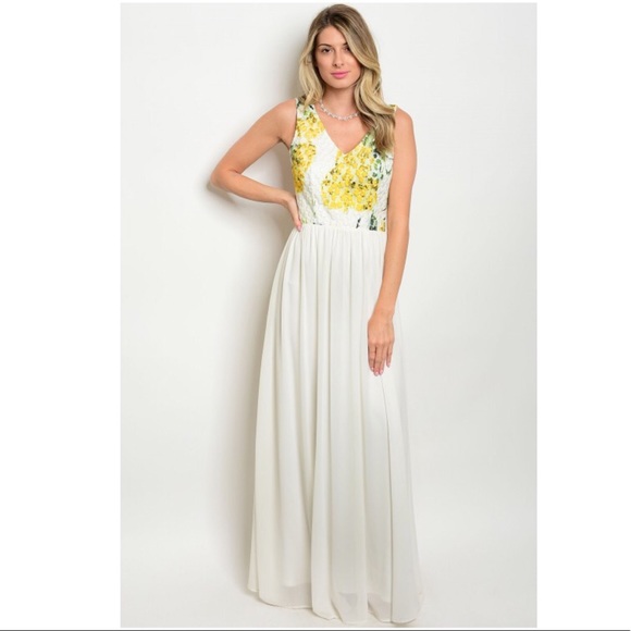yellow white maxi dress